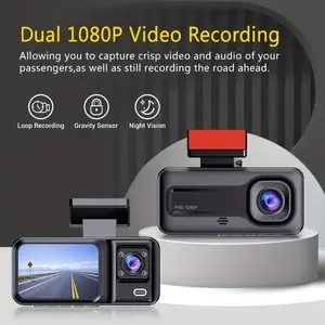 A98 2-Channel Dash Cam with 2 Camera Lenses, HD 1080P Dual Lens Dashcam Video Recorder for Car Parking Monitoring with IR Night Vision