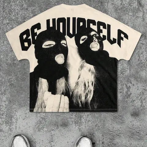 Men's Letter Print Balaclava Mask, Regular Fit Casual Fashion Clothing Casual Streetwear Soft Comfy Fitted Short Sleeve Pajama T-shirt for Summer, Men's Sleepwear & Loungewear for Daily Wear, Menswear