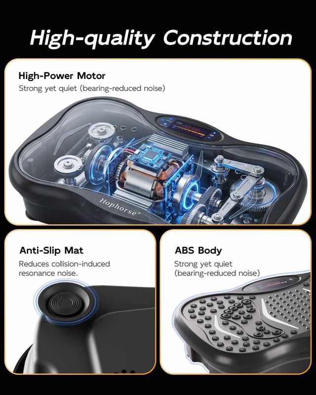 HopHorse High-Power Vibration Plate Exercise Machine Oscillating plate 300 lbs Weight Capacity Bluetooth Remote Control 3-in-1 Indoor Home Gym Fitness Equipment with 2 Resistance Bands