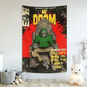 Retro Mf Doom Posters Tapestry Rapper Singer Vintage Home Room Bar Cafe Aesthetic Wall Decor - Photo Decoration Chill Room Accessories for Y2K Art