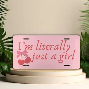 I'm Literally Just a Girl License Plate, Coquette Car Accessories, Cute Car Decor for Teen Girls, Women, Pink Soft Girl Era Front Vanity Tag