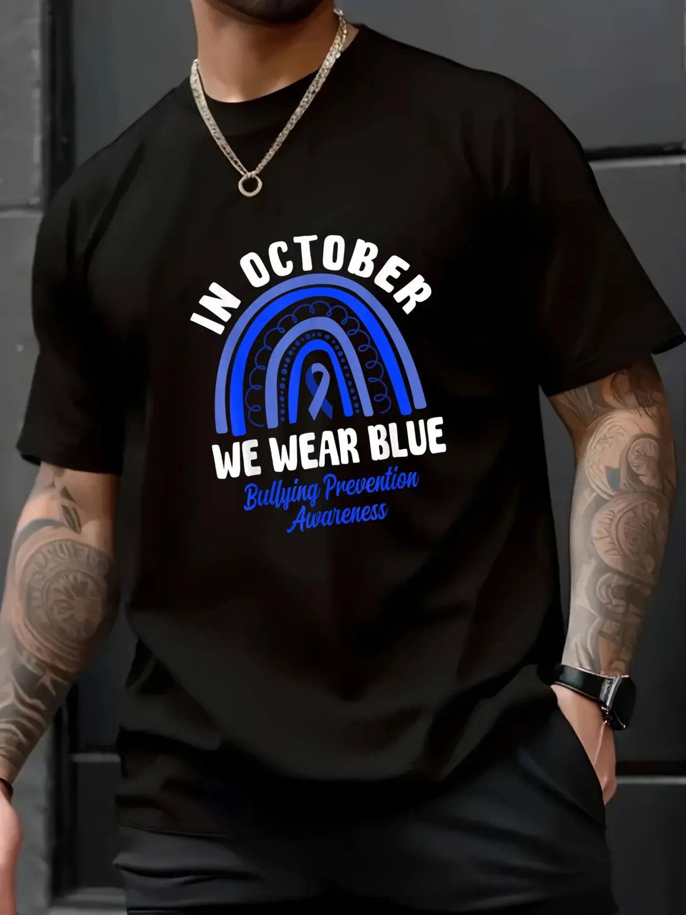 Unisex Anti-Bullying Awareness Graphic T-Shirt, 100% Soft Cotton, Loose Fit Short Sleeve Crew Neck, Stylish Casual Top for Everyday Wear, Shortsleeve, Menswear, Sleeves, Tshirt, Round Neck, All-Seasons