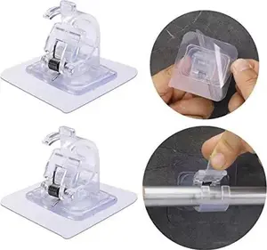 16PCS No Drilling Curtain Rod Brackets, Universal Self-Adhesive Wall-Mounted Curtain Rod Holder, Nail Free Adjustable Hardware Rod Holders for Home Bathroom and Hotel Use (Transparent)