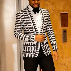 Men's black and white Green Coffee Brown Red striped printed jacket Blazer Printed Suit Jacket Slim Fit Dinner Sport Coat Blazers
