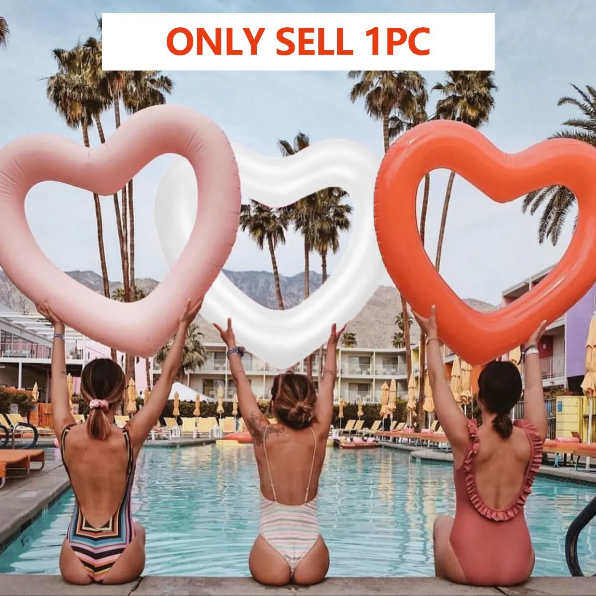 Solid Color Inflatable Heart-Shaped PVC Swimming Ring, Inflatable Floater, Adults' Swimming Pool Float, Perfect for Watersports & Parties, Swimming Accessories