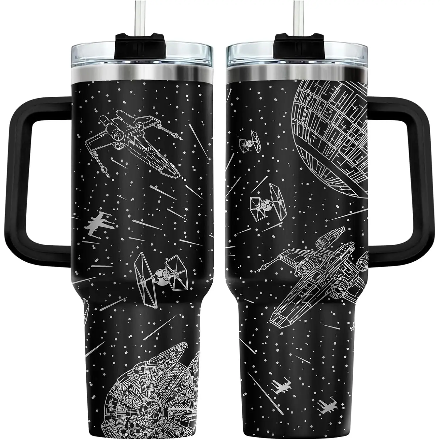 40oz blackstar40 Portable Space Galaxy Sci-Fi Falcon Vacuum Flask Tumbler with Handle, Cosmic Art Kitchenware Drinkware, Ideal Birthday Gift for Sci-Fi Fans