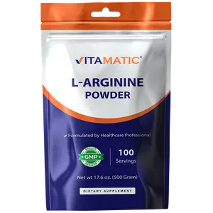 Vitamatic L-Arginine Pure Powder 500 Gram | Unflavored | Non GMO | Gluten Free | No Additives | 5000mg Per Serving | 100 Servings