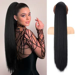 HIUSVO Ponytail Extension Claw 30 Inch Long Straight Pony Tail Clip in Claw Hair Extensions Natural Looking Synthetic Hairpiece for Women