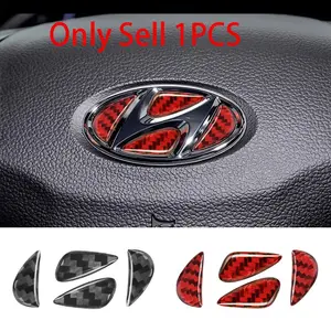 1PCS Carbon Fiber Car Interior Decor Steering Wheel Center Emblem logo Sticker Decal For Hyundai i25 i35 Tucson Accent