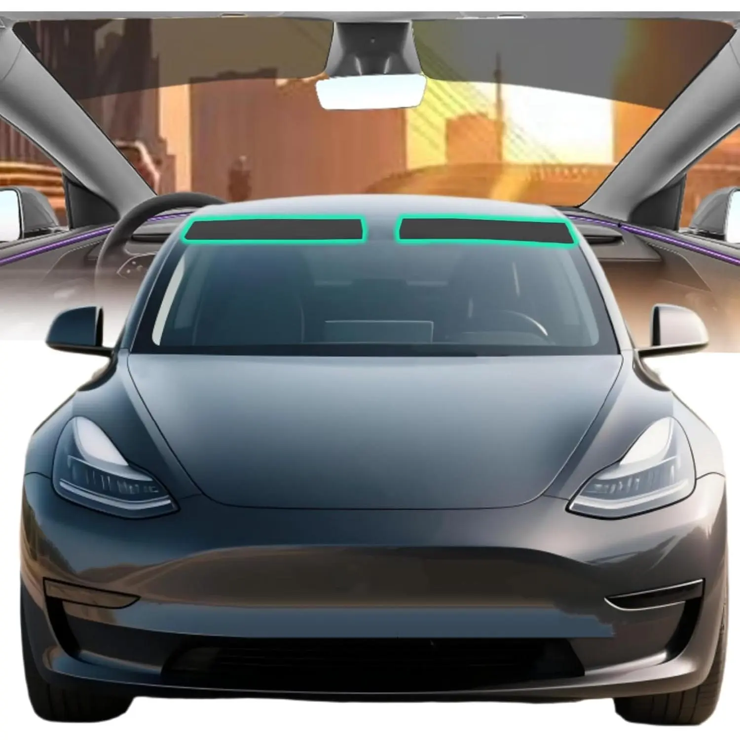 AUTOTEK Front Windshield Sun Strip for Tesla Model 3 Accessories (2017-2023), DIY Easy Install Pre-Cut Tint Visor Strip, 2 Ply Window Tint Film Anti-Glare, Heat Blocker & UV Protection, Black