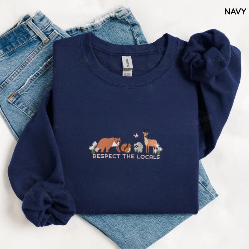 EMBROIDERED Respect The Locals Sweater Respect The Local Wildlife Crewneck Gift For Nature Lover Protect National Parks Postage Postal Stamp Gift For Women