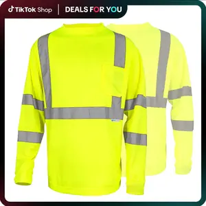 High Visibility Safety Shirt Class 3 Reflective Long Sleeve T-Shirt –vivi sink Breathable Hi-Vis Workwear for Construction & Warehouse long sleeve shirt Vest