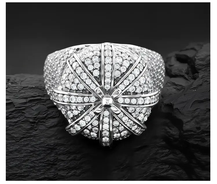 Men's Full-Diamond Crown Hip-Hop Ring - Cross-Border European & American Bestseller, Niche High-End Diamond-Encrusted Fashion Costume Jewelry