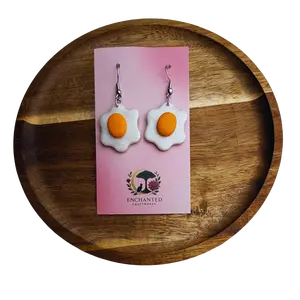 Sunny Side Up Egg Dangle Earrings – Handmade Polymer Clay Food Jewelry
