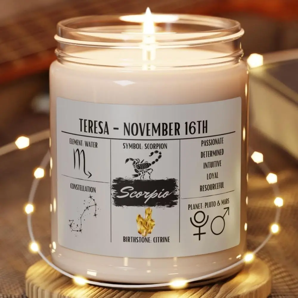 Personalized Scorpio Zodiac Candle | October 23 - November 21 Birthday Gift | Birthdate Candle for Her | Custom Astrology Constellation