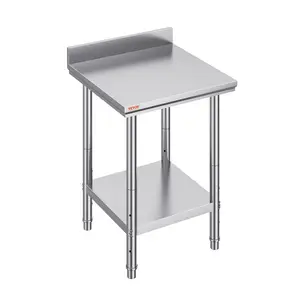 【fathersdaygift】VEVOR 24 x 24 x 35 Inch Stainless Steel Work Table, Commercial Food Prep Worktable Heavy Duty Prep Worktable, Metal Work Table with Adjustable Height for Restaurant, Home and Hotel, Smooth, Kitchen, Heavy-Duty Dining Tables