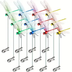 12pcs Realistic Dragonfly Clips - Heavy Duty Waterproof Garden, Terrace, Wedding Decoration - No Tools Needed, Green, Blue, Red, Yellow Insect Repellent Decoration - Used for Indoor/Outdoor Plants, Behind Fence Deterrent Device