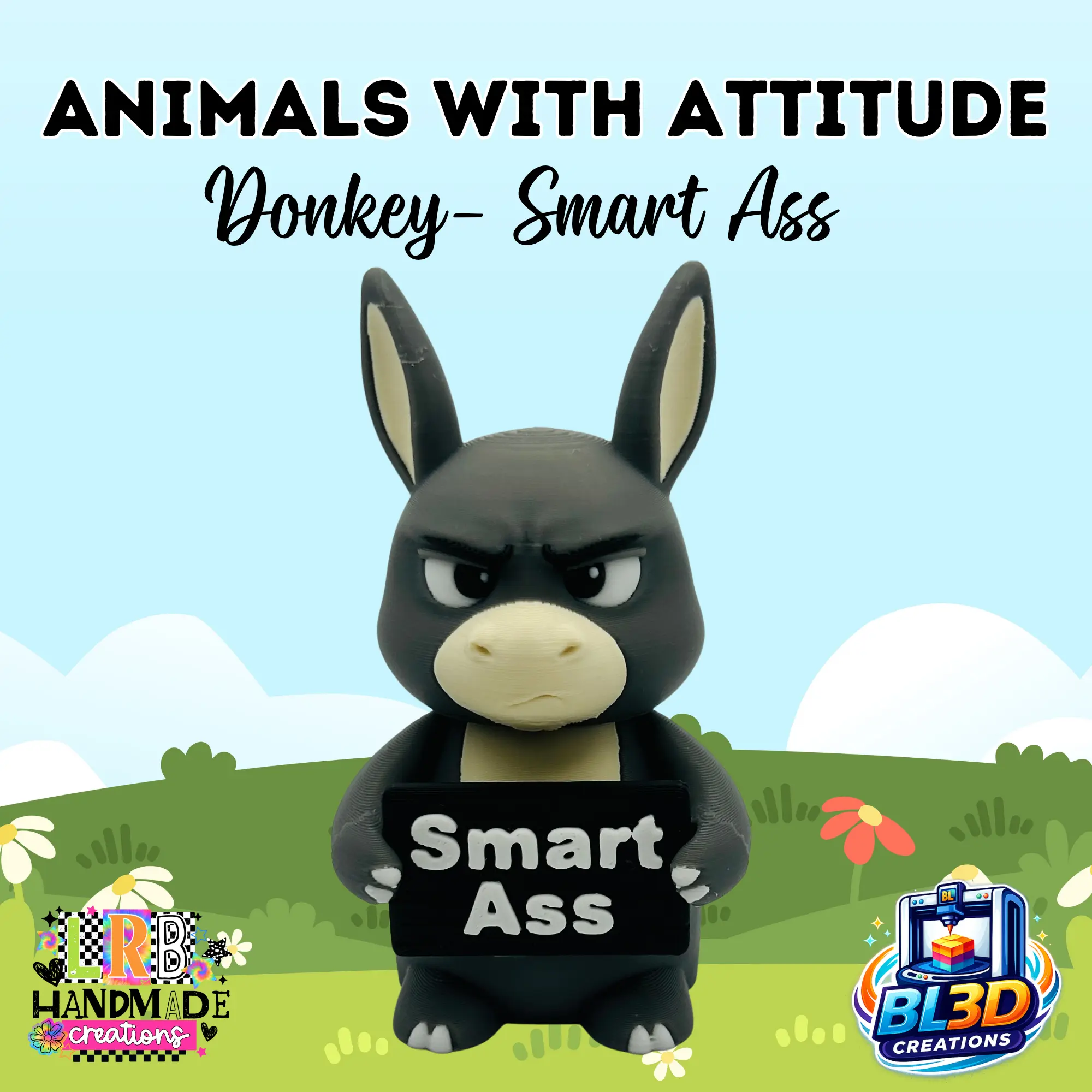 Bunny Donkey "Smart Ass" Animals with Attitude Figurine, Cute 3D Desk Decor, Kawaii Animal Statue, Funny Gift Idea, Office Shelf Decor, Unique Handmade Style Collectible, Mood Humor Figurines