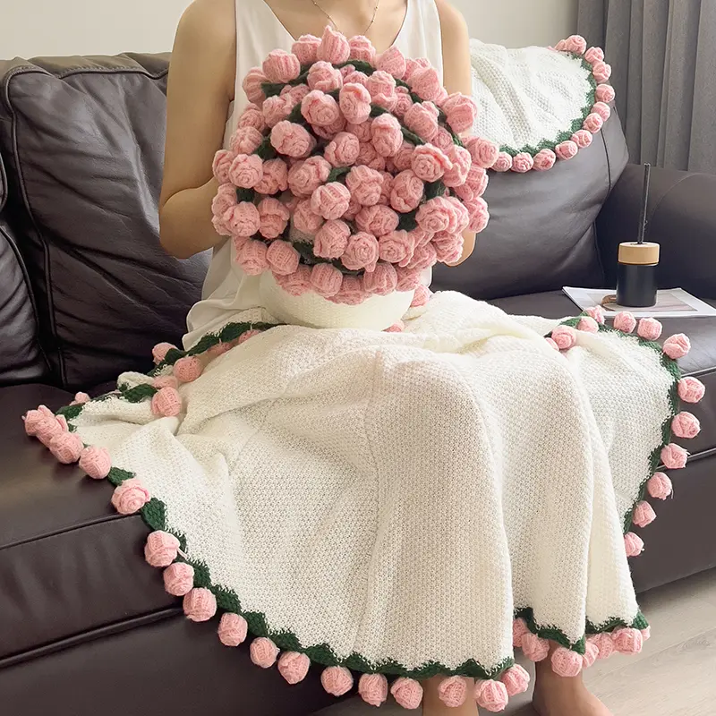 【Super Category】ROSEKIND Rose Knitted Flower Blanket Anxiety Relief,Dupe,Treat Yourself- 2-in-1 Bouquet Throw Blanket, Perfect Valentine's & Mother's Day Gift Machine Wash and Store for Various Holidays.