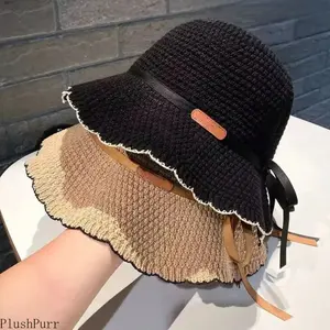 1-Pack Women's Summer Fashion Knitted Bucket Hat — Korean-Style Breathable Crocheted Sun Hat; Foldable & Portable, Ideal for Vacations and Daily Wear