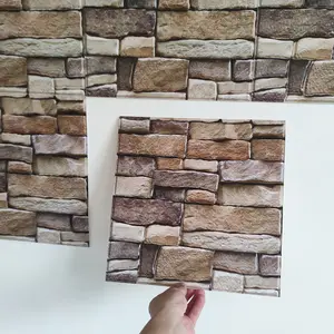 20PCS Vinyl Self-adhesive Wall Sticker With Stone Pattern Peel And Stick Waterproof Easy To Clean Freely Cut Square For Indoor Walls Bars Kitchens Bedrooms Living Rooms Bathrooms Etc Fireplace Decoration