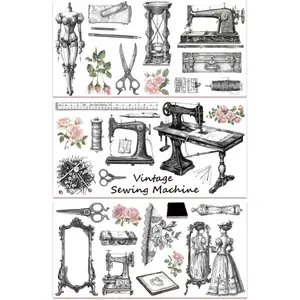 3 Vintage Sewing Machine Pattern Furniture Transfer Stickers 6*12 Inches Sewing Model Clothing Furniture Self-Adhesive Waterproof Decorative Stickers Home Decals