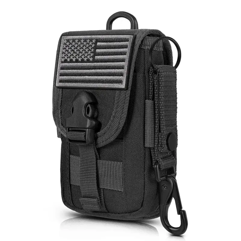Phone Holster Pouch Gadget Waist Bag Molle Attachment Belt Holder Bag Side Pouch with US Flag Patch and water bottle buckle for 4.7"-6.7" Phone