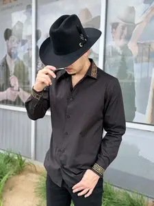 Romeo - GDL Italy Design Camisa Fina IG04 (BLACK Stretch Long Formal Aesthetic Fitted Fit Menswear Top for Man)