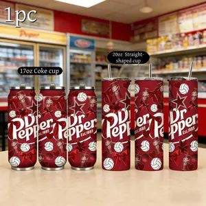 1pc 20oz Straw Included Straight Cup, Hydration Tumbler, Dr Pepper Bow & Heart Print Red Stainless steel insulated water bottle, With a cup lid Suitable for holding both hot and cold beverages, Portable / Leak-proof, Valentine's Day and New Year gifts