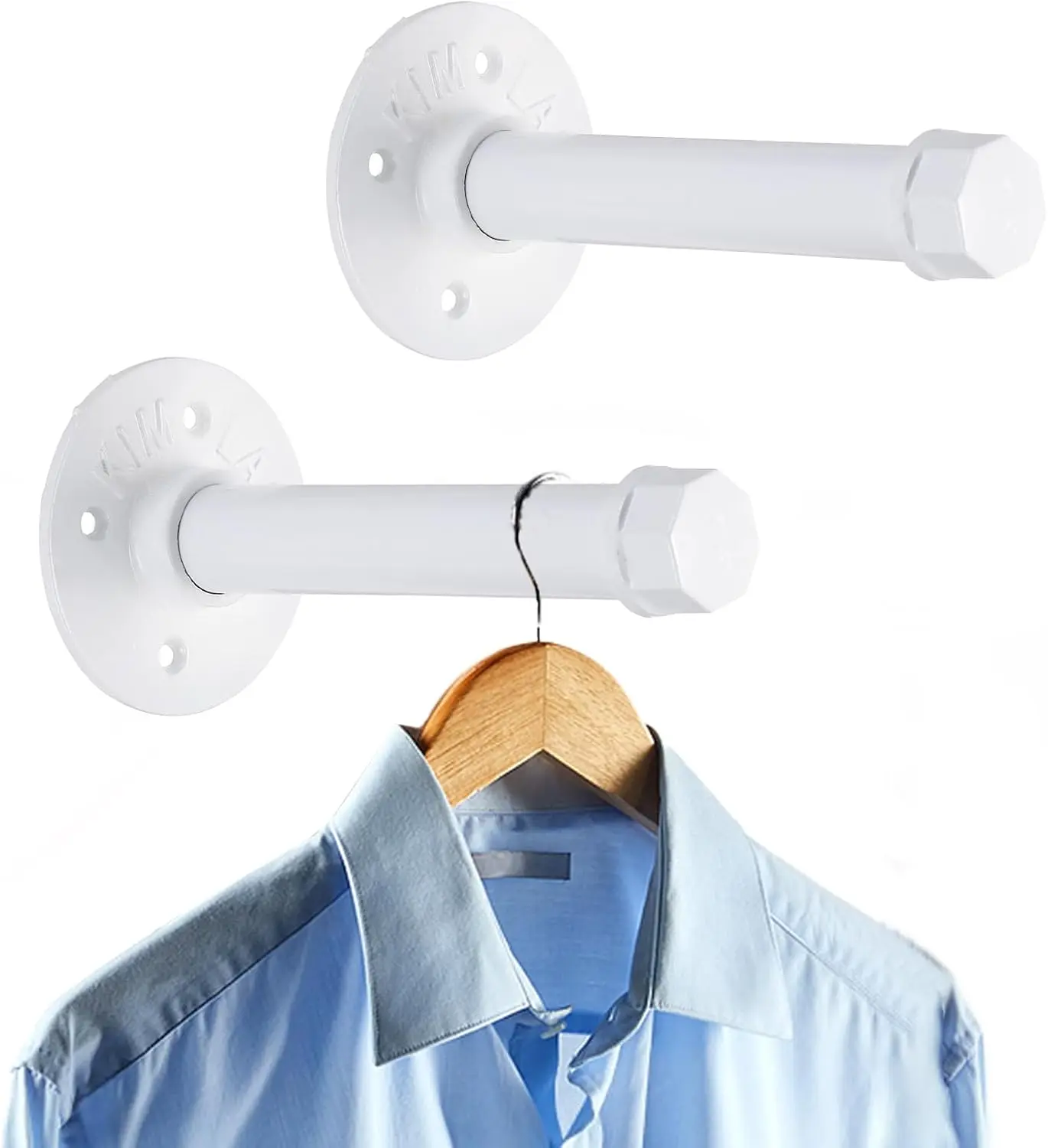 2 count 5.9 Inch Industrial Pipe Clothes Bar - Heavy Duty Rustic Metal Coat Hanger with Screws, Wall-Mounted Garment Holder Rack for Bedroom/Bathroom/Cabinet/Boutique/Clothing Store, White
