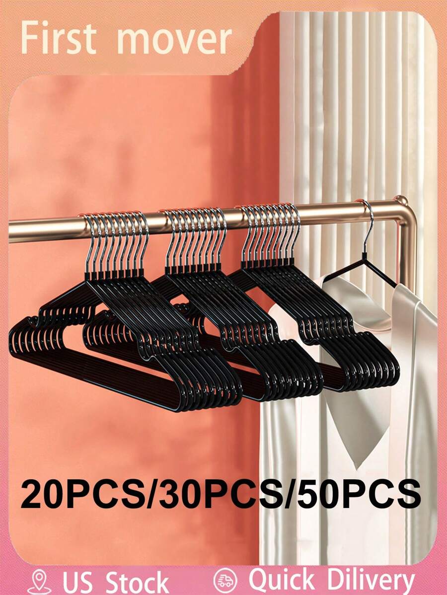 20pcs/30pcs/50pcs Stainless Steel Dip Coated Hangers With Shoulder Grooves, Durable & Space Saving Clothes Hanger