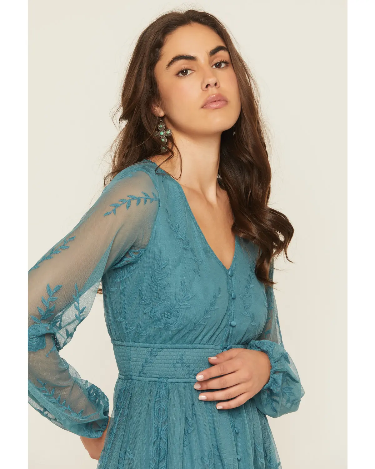 Shyanne Women's Embroidered Mesh Long Sleeve Button Front Mini Dress -  Swfa25d70-Tuq - TikTok Shop