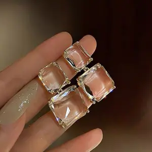 Women's Luxurious Dangle Earrings - Square Cubic Zirconia with Synthetic Crystals, Alloy with Other Plating - All-Season Essentials | Timeless Elegance | Sparkling Design