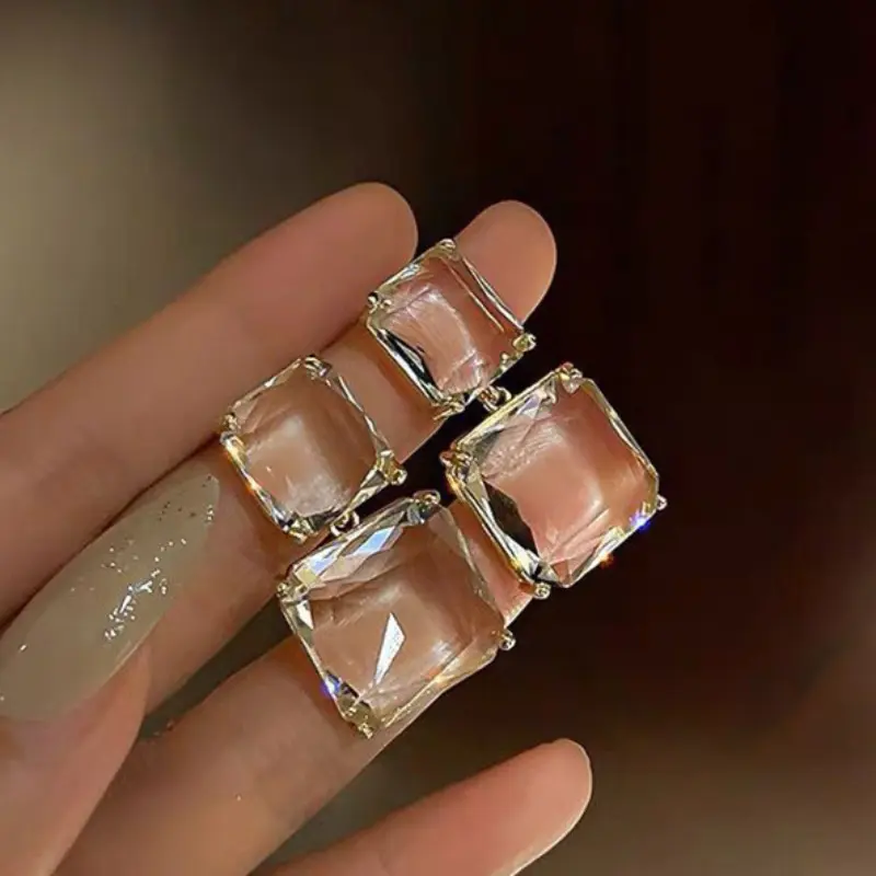 Elegant Square Shape Dangle Earrings for Women, Plated Alloy with Synthetic Coloured Gemstone and Cubic Zirconia Accents for Everyday Sparkle, Sparkling Design