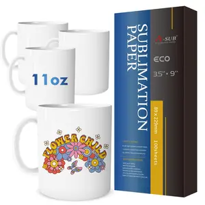 A-SUB Mug Sublimation Set 11oz & 15oz Ceramic Mugs 3.5x9" & 4x9.5" Sublimation Paper for DIY Crafts & Personalized Gifts