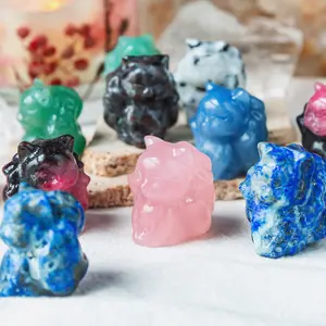 Natural Crystal Nine-Tailed Fox Carving — Mini