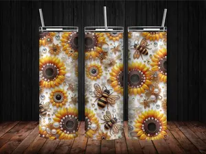 Bumblebee 20oz Stainless Steel Tumbler Cup with Metal Straw and Cleaning Brush Drinkware Flasks