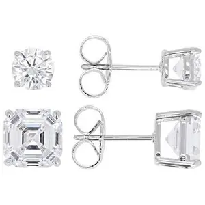 JTV Asscher Cut White Cubic Zirconia Rhodium Plated Earrings Set of 2 4.25ctw