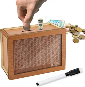 10000 Savings Challenge Box, Money Saver Box 10k Smash, Wooden Digital Save Piggy Bank for Adults Kids, Cash Vault Wooden Savings 10,000 Dollar, Caja De Ahorros, Cashbox