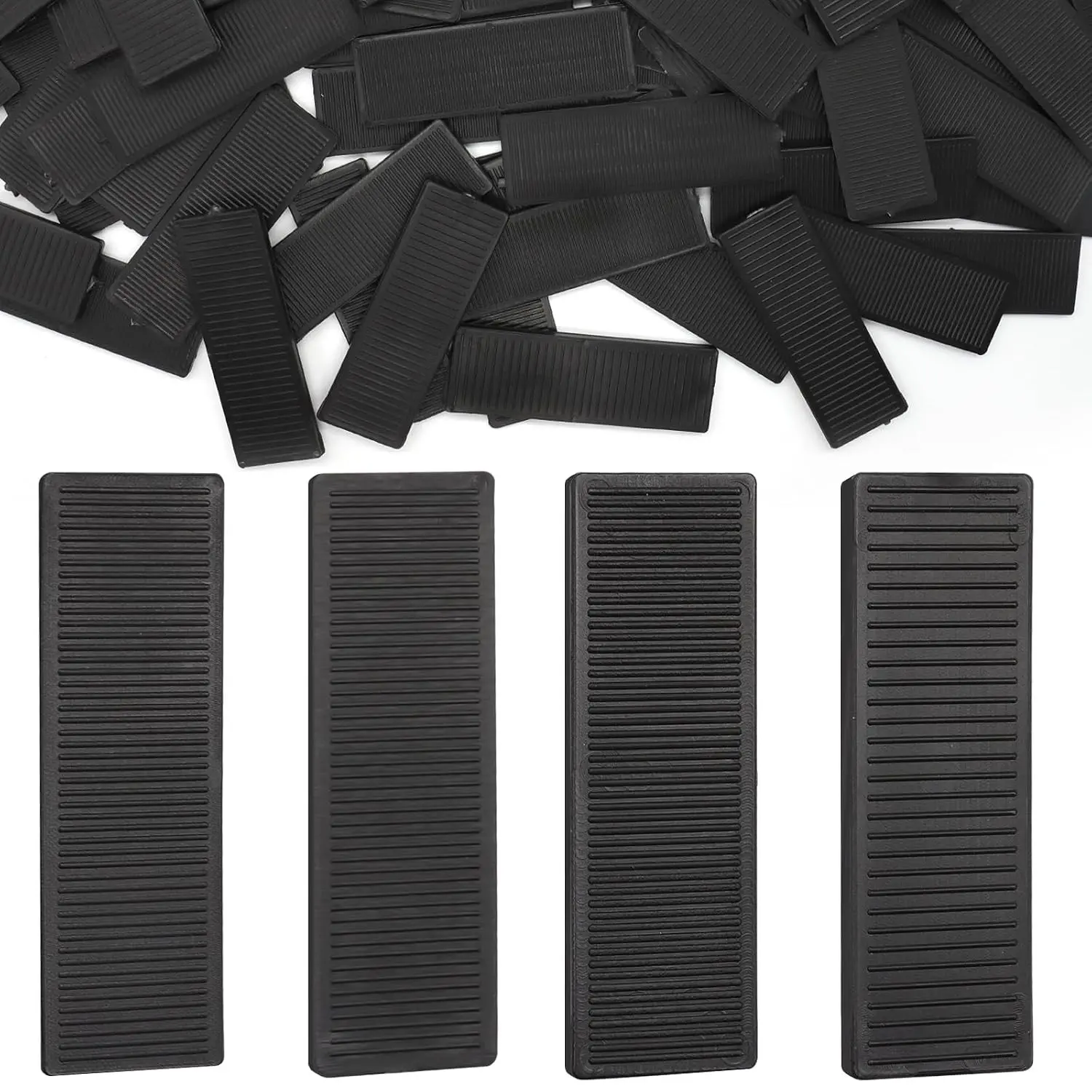 40-Pack Solid Plastic Drywall Leveling Shims, 4 Sizes, Black | Flat Shims in 3/64, 5/64, 1/8 and 5/32-Inch Thicknesses for Leveling Drywall, Furniture, Cabinets and Other Surfaces