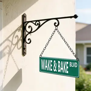 Wake & Bake BLVD Street Sign 16x4 Inch Aluminum Metal Sign - Funny Stoner Wall Decor for Kitchen, Dorm Room, Man Cave, Smoke Shop - Retro Tin Sign Gift for Cannabis Enthusiasts & Stoner Culture Fans