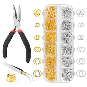 1200 Pcs Jump Rings for Jewelry MakingSupplies, Necklace Repair Kit with Plier,Tweezer, Lobster Claw Clasps, Open Rings forCrafts & Keychains (1200Pcs Silver and Gold)