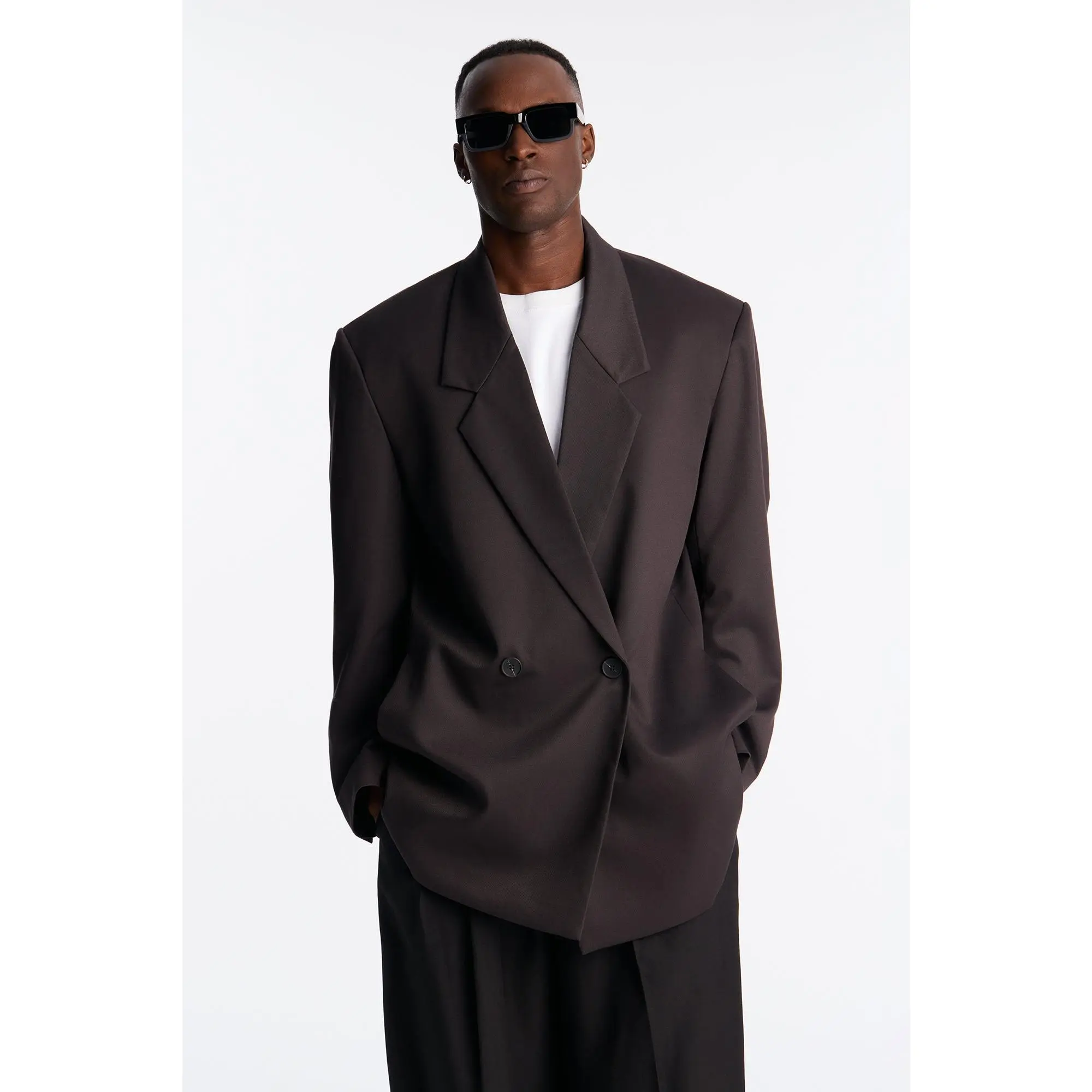Oversized Quiet Authority Double Breasted Blazer - Brown