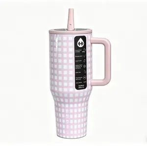 HydroJug 40oz Pink Plaid Insulated Stainless Steel Sports Water Flask, Portable Tumbler with Straw, Cup Holder Friendly, Perfect for Gym, Travel, Stylish Printed Design, Flasks skull mug Stranger Things Funny Unicorn Sparkle Rage book princess donut