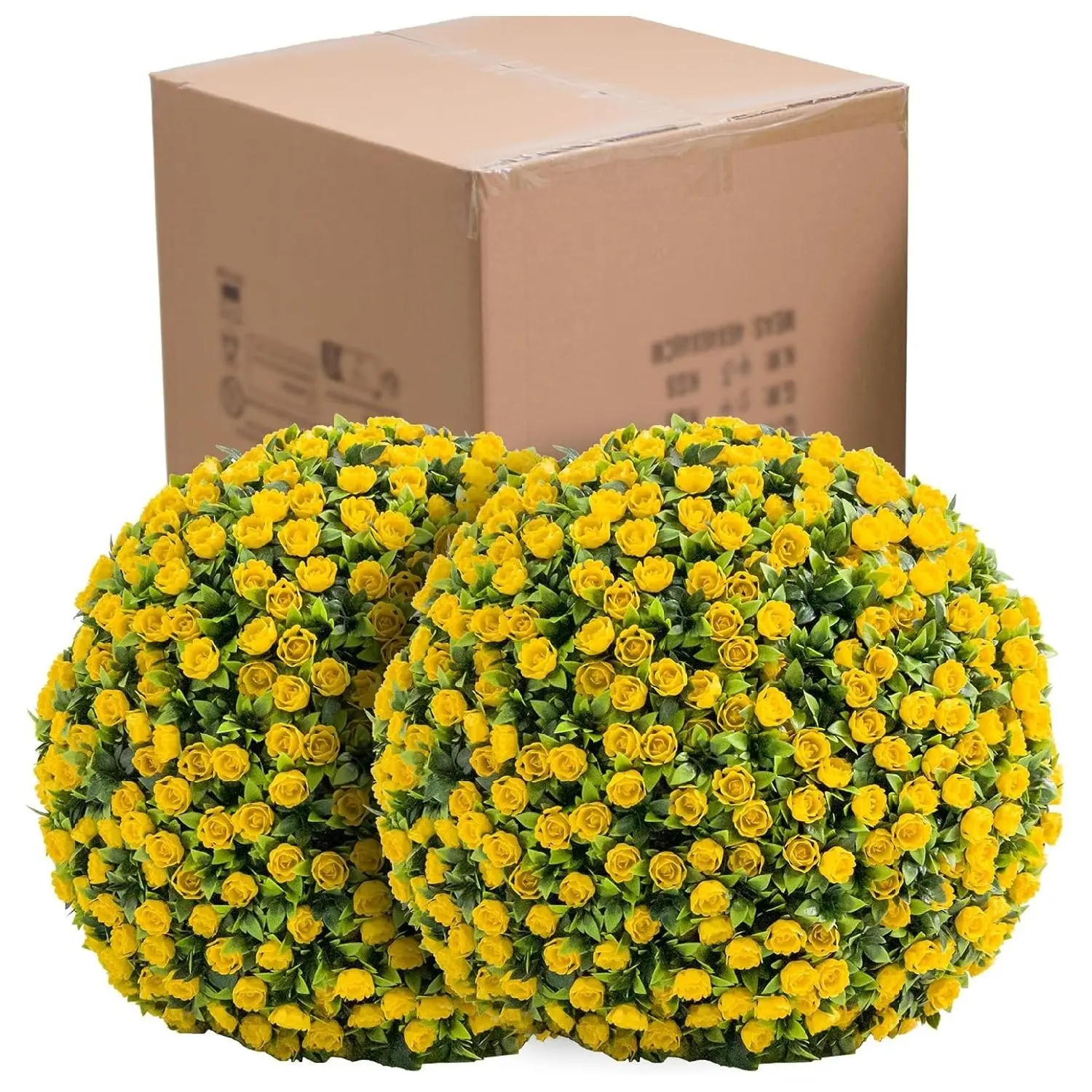 21in Artificial Topiary Balls Outdoor Faux Hanging Rose Balls Set of 2 Artificial Topiary Flower Balls with Hanging Chains and Zip Tiles Yellow Decor Decorative Fruit Plant