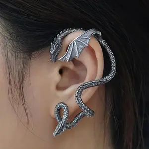 New Fashion Gothic Punk Vintage Metal Winged Flying Dragon Ear Wrap Cuffs Earring For Women Men Party Jewelry