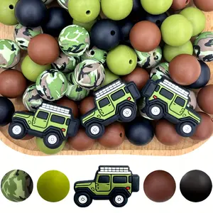 25PCS Silicone Beads Military Style Camouflage Pattern Multicolor Printed Round Beads, Fire Truck, Ambulance, School Bus Style Silicone Beads Set for Jewelry Decoration Accessories Earrings Necklaces Bag Chains Phone Keychains Makeup Brushes DIY Kits Moth