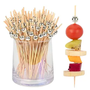 100PCS Cocktail Picks, 4.7 Inch Smooth Toothpicks for Appetizers, Disco Ball Decorative Toothpicks, Bamboo Cocktail Sticks Skewers for Drinks, Desserts, Charcuterie, Wedding Party Fancy Toothpicks, Charcuterie Boards Accessories Party Supplies