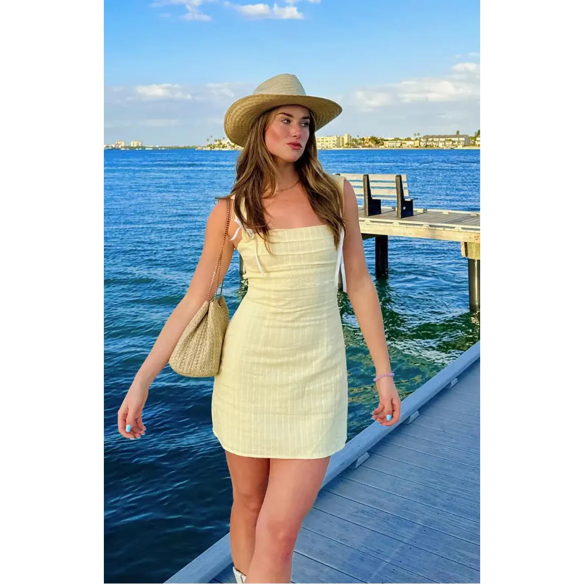 tie up back mini dress in pastel yellow Tao Yellow Lace Up Mini Dress - US 8