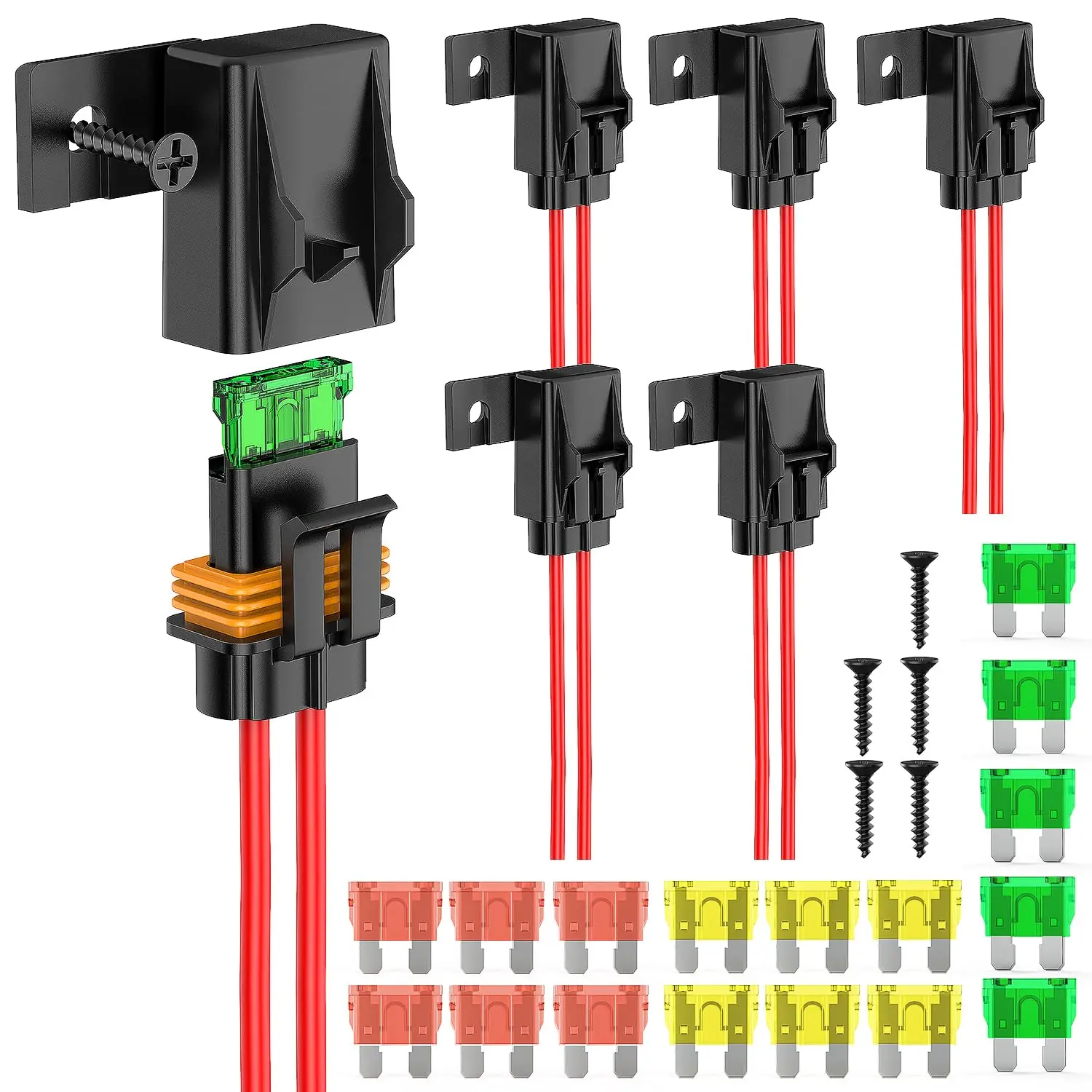 Nilight 6pcs Inline Fuse Holder 12AWG Waterproof ATC/ATO Blade Fuse Holder 20A 30A 40A Regular Fuse Heavy Duty in Line Fuse w/Cover Fits 1A to 30A Fuses for 12V Automotive Vehicles